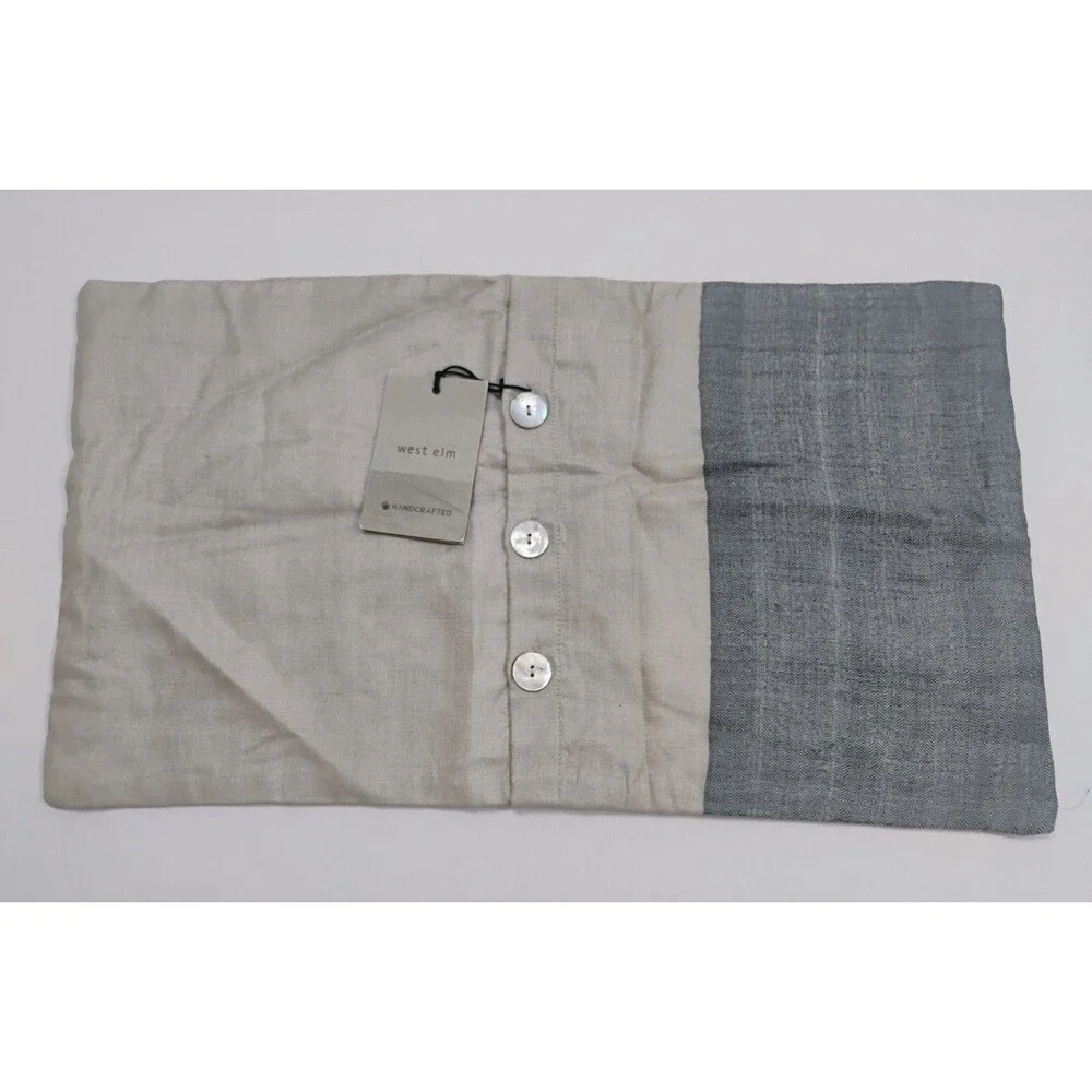 New West Elm 100% Silk Neutral Gray & Beige Rectangle Pillow Cover 12x21